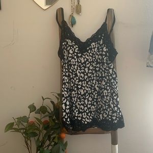 Lace detail cheetah print tank